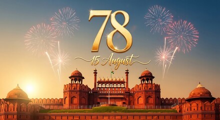 Indian Independence Day Celebration with Red Fort and Fireworks