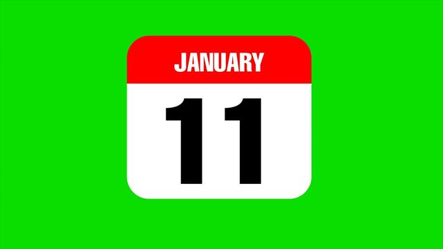 January 11 calendar animation with green screen background