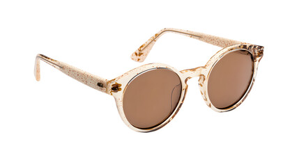Round Brown Sunglasses in Beige Speckle Case