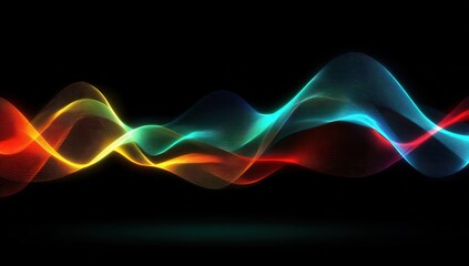 Abstract colorful wavy lines on black background (2)