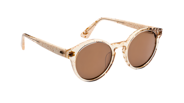 Round Brown Sunglasses in Beige Speckle Case