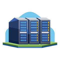 Data Center with Server Racks &ndash; Flat Vector Isolated