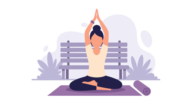 Woman practicing yoga outdoors, perfect for wellness websites or brochures.