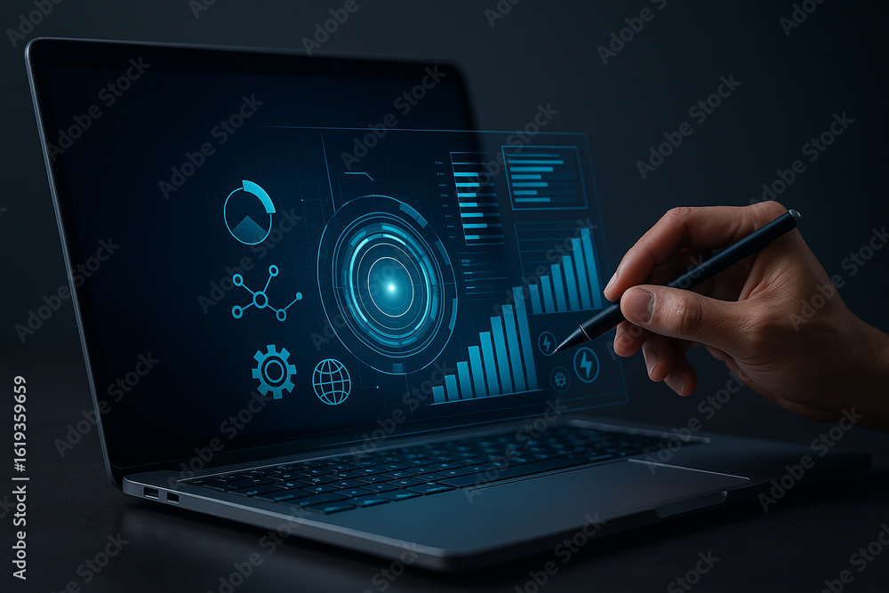 Aufkleber ai generated ultra realistic scene of digital stylus interacting with floating holographic interface