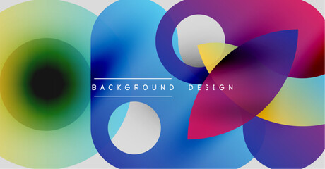 Abstract colorful shapes overlap. Gradient hues blend, creating dynamic visual effect. Modern design element for backgrounds.