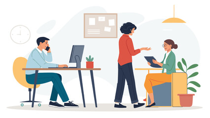 Modern Office Workers Collaborating: Illustration for Business Websites and Brochures