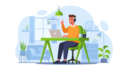 Friendly male customer service agent working from home, perfect for website banners or blog posts about remote work.