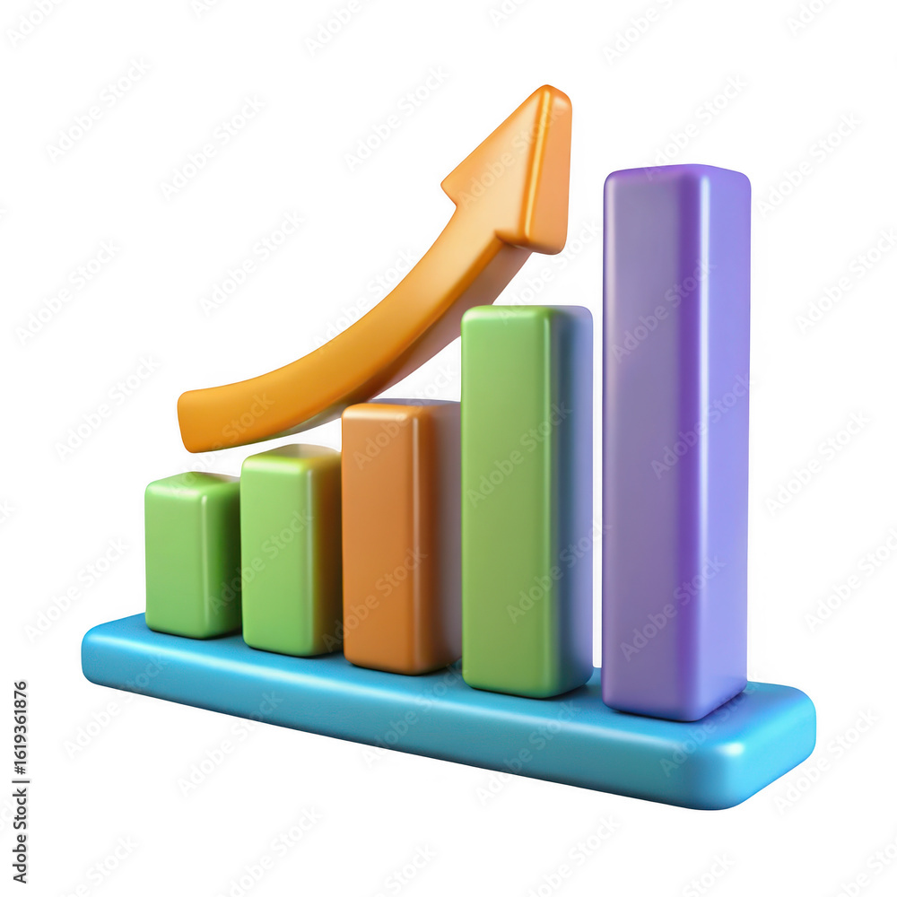 Aufkleber 3d bar chart with upward arrow isolated on transparent background