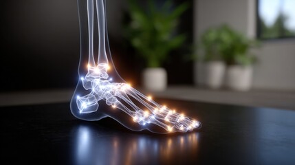 Human foot anatomy visualization medical laboratory 3d rendering digital environment close-up view health insight