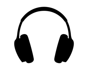 Highcontrast black silhouette of overear headphones isolated on a white background