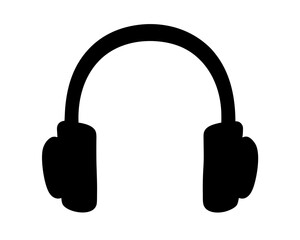 Silhouette of headphones for listening to music or audio, solid black image