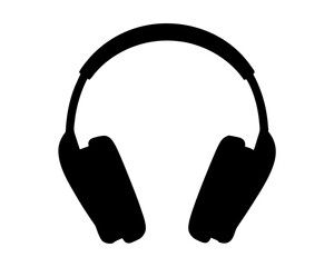 Silhouette of headphones on white background for audio listening and music