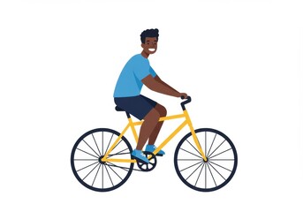 Obraz premium Joyful Cyclist: A Man on a Yellow Bike