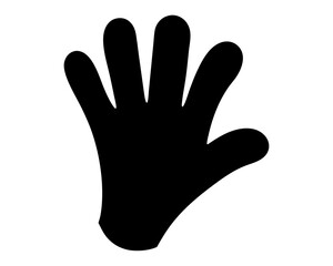Simple black silhouette of a left hand in a waving gesture