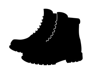 Black silhouette of a pair of hiking boots on a white background