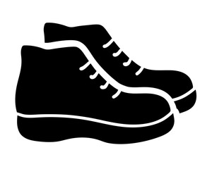 Stylized black silhouette of a pair of hiking boots or shoes