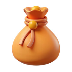 Orange money bag with gold coin isolated on transparent background