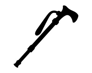 Black silhouette of walking cane with offset handle for balance support