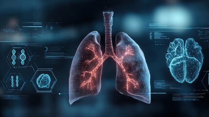 Human lungs with brain and dna, medical technology interface