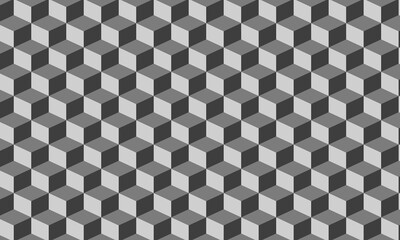 Seamless Monochrome Isometric Cube Pattern – 3D Optical Illusion Geometric Background