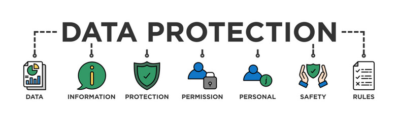 Data protection banner web icon vector illustration concept with icon of data, information, protection, permission, personal, safety and rules