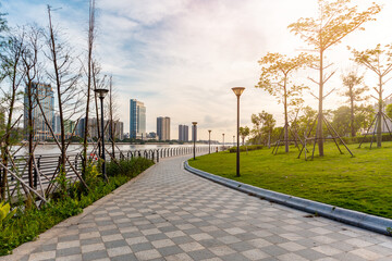 Accessible Community Greenery Boardwalk In Urban Residential Area