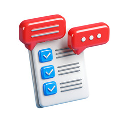 3d render of a checklist with checkmarks and speech bubbles, isolated on transparent background