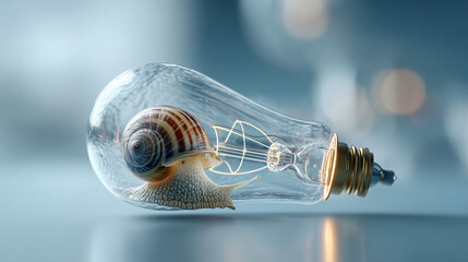 A snail inside lightbulb against scientific laboratory
