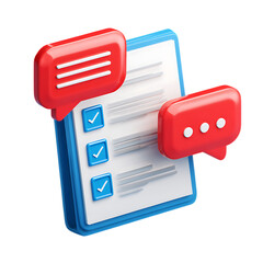 3d render of a checklist with checkmarks and speech bubbles, isolated on transparent background