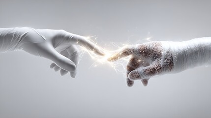 Hands Touching with Electric Atom Bond