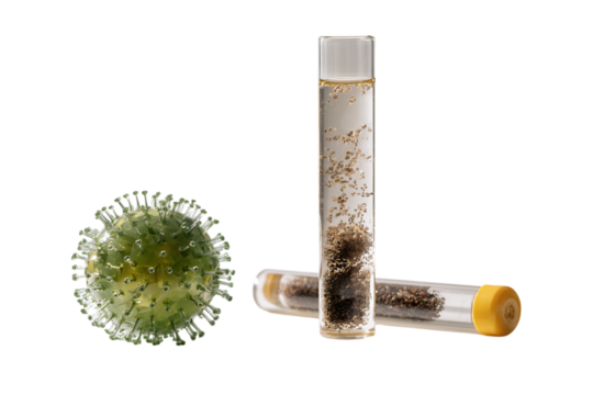 Virus model and test tubes.