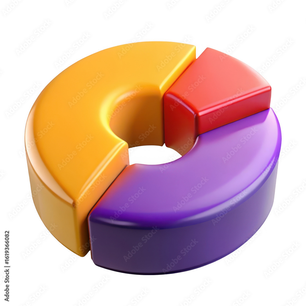 Poster colorful 3d doughnut chart segments isolated on transparent background