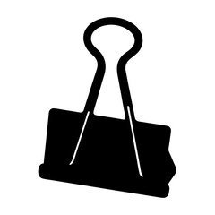 Simple black and white illustration of a binder clip used in offices