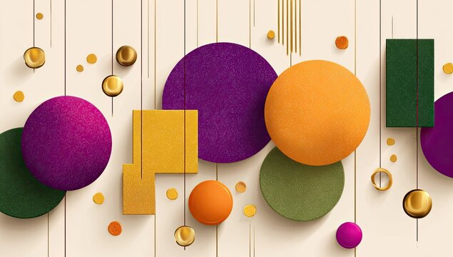 Colorful geometric shapes on wood; autumnal background; website banner design
