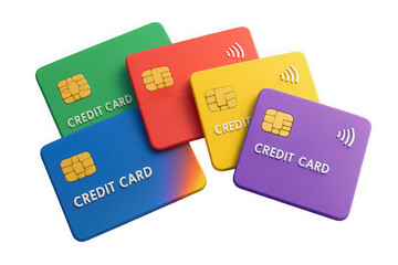 A vibrant collection of colorful credit cards arranged creatively, showcasing modern payment options with contactless features.