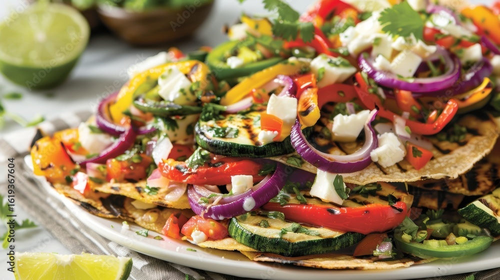 Poster these tostadas are piled high with a colorful mix of grilled veggies adding a burst of flavor to eve