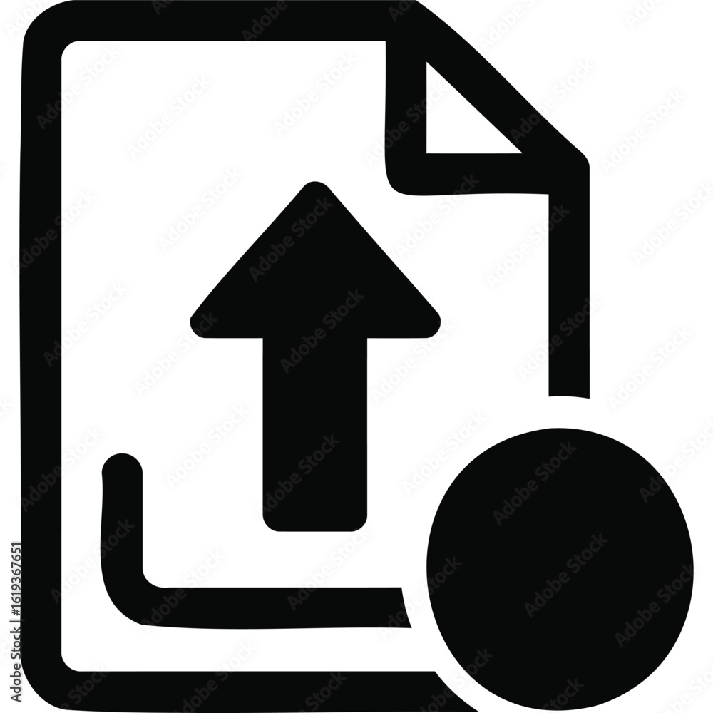 Poster a bold black and white upload icon featuring an arrow pointing upwards with a circular design elemen