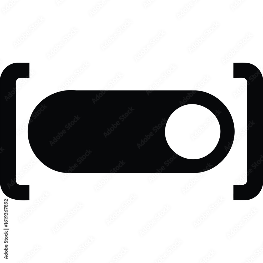 Poster a black and white image showing a toggle button with a slider and bracket like shapes on the sides s