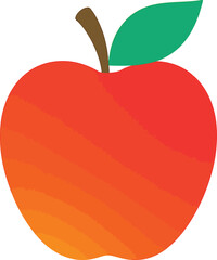 Vibrant Red Apple Illustration with Green Leaf and Brown Stem