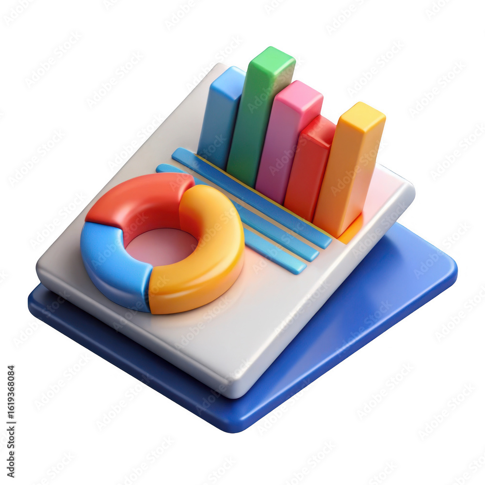 Poster colorful business charts and graphs isolated on transparent background