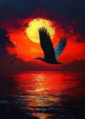 Bird in Flight at Dusk Oil Painting Poster