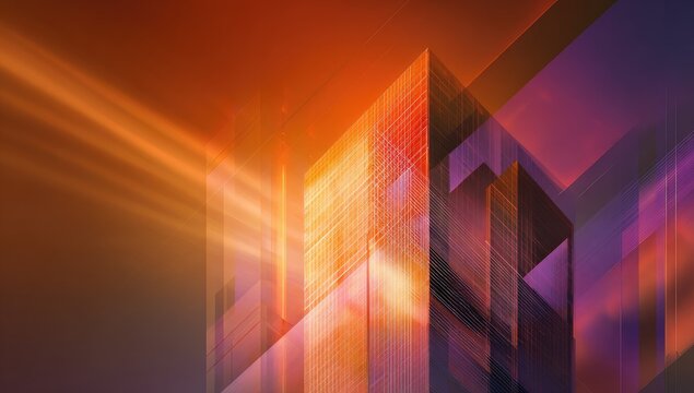 Futuristic city sunrise, abstract urban glow, digital art, website banner