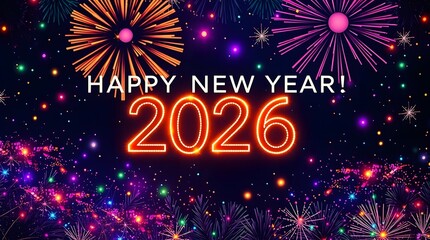 Festive New Year 2026 Celebration with Colorful Fireworks and Glowing Numbers
