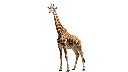 Obraz premium a standing giraffe with distinct coat pattern on white background