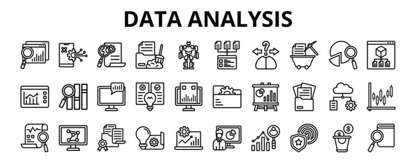 30 Data Analysis Line Icons Vector - data analysis, modeling, hypothesis, predictive, diagnostic, algorithms, insight