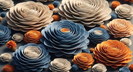 Abstract floral arrangement with textured petals in earth tones