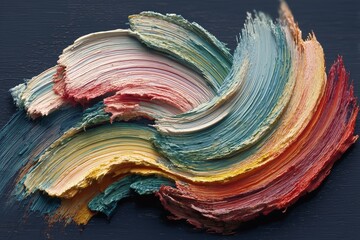 Abstract arc of pastel brushstrokes on dark background