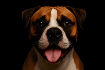 Happy Bulldog with Tongue Out Isolated on Black Background