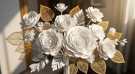 Elegant white and gold paper flowers arrangement