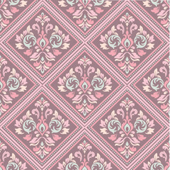 Flowers in geometric frame, seamless, designed for fabric, background, decoration, clothing, wallpaper, tiles.